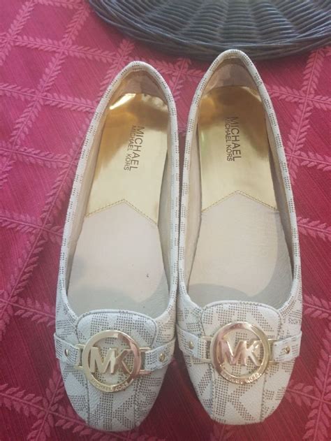 white and gold michael kors|Michael Kors white flats 8m.